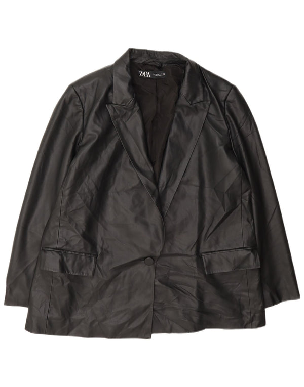 Zara Mujer Chaqueta Blazer De Piel Sintética Con 1 Botón UK 40 XL Polietileno Negro