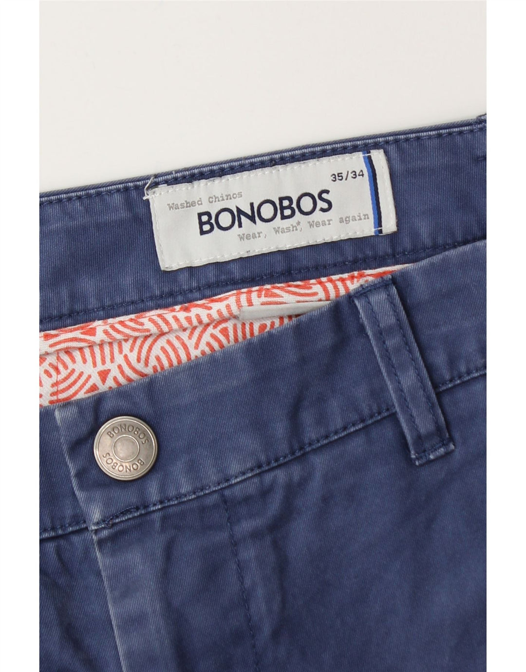 BONOBOS Pantalón chino recto para hombre W35 L34 Algodón azul