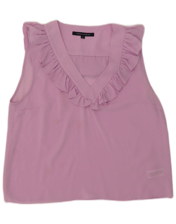 French Connection Womens Ruffle Front Sleeveless Blouse Top UK 18 XL Pink