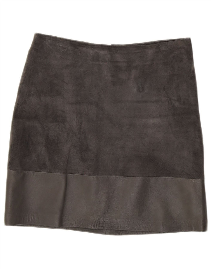 HALLHUBER Falda de ante para mujer EU 38 Mediana W32 Cuero gris