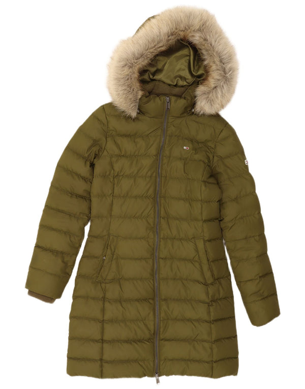 Tommy Hilfiger Abrigo acolchado con capucha para mujer UK 10 Small Poliéster verde