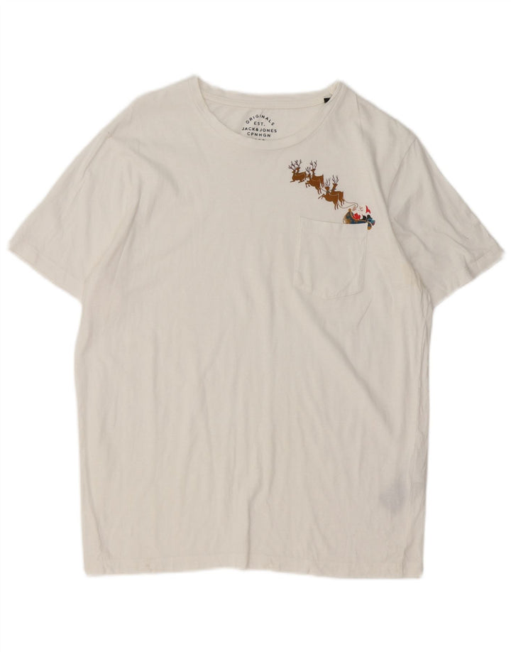 Jack & Jones Hombre Camiseta Gráfica Top Medium Blanco Algodón