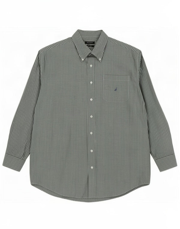 Nautica Camisa para hombre talla 18 2XL Algodón a rayas verdes