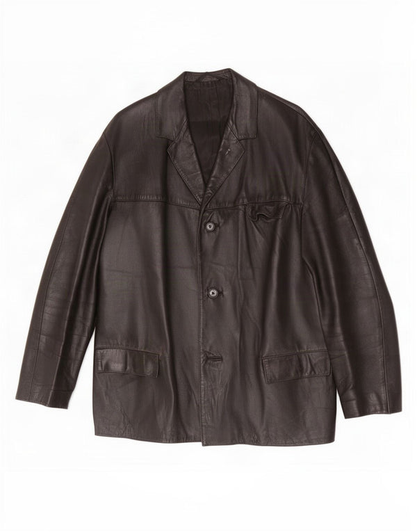 Vintage hombres 3 botones cuero Blazer chaqueta Reino Unido 40 grande negro