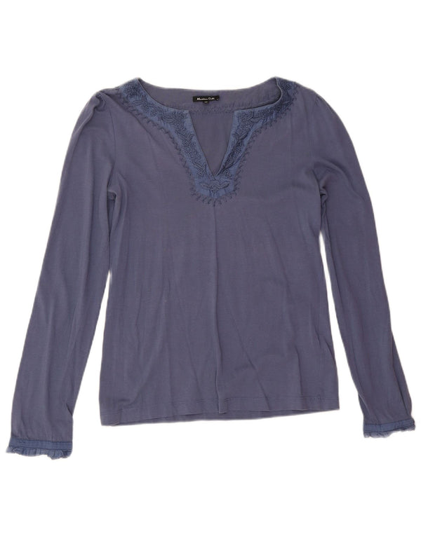 Massimo Dutti Blusa Manga Larga Mujer UK 44 Azul Medio Algodón