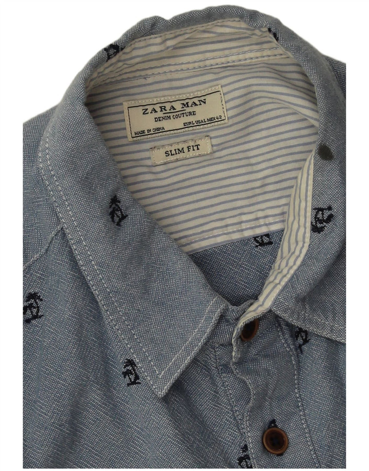 Zara Hombre Camisa tipo jersey slim fit de algodón con lunares azules grandes
