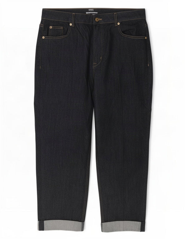 Marks & Spencer Vaqueros Rectos para Mujer UK 40 Grande W34 L25 Algodón Azul Marino