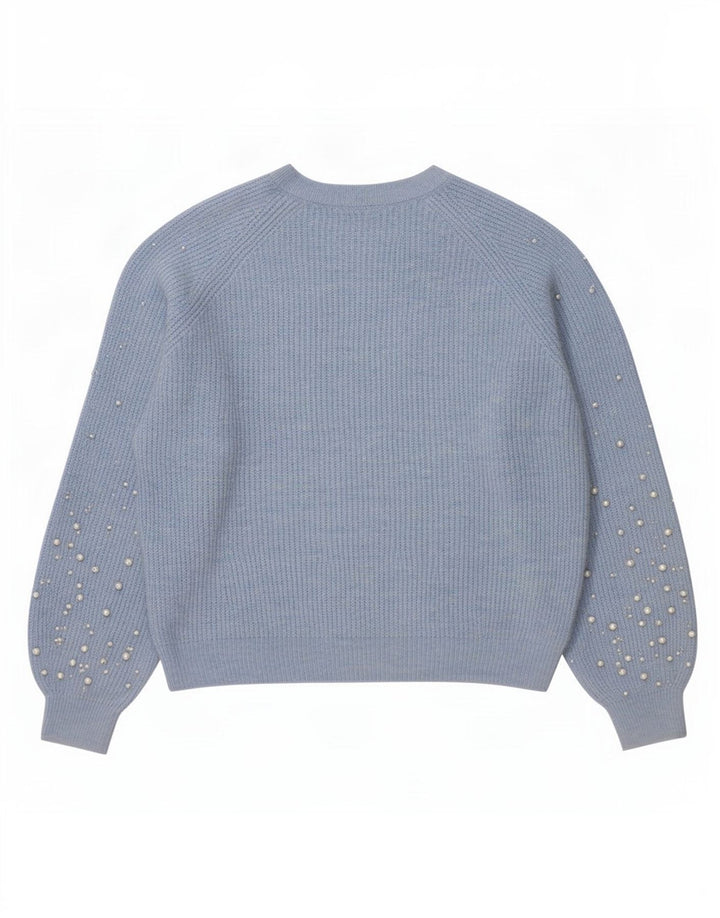Marks & Spencer Jersey con Cuello Barco para Mujer UK 44 Medio Azul Manchado