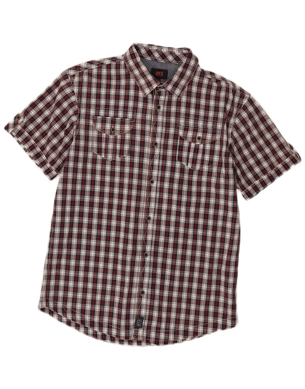 AVIREX Camisa de manga corta para hombre de algodón a cuadros rojos medianos