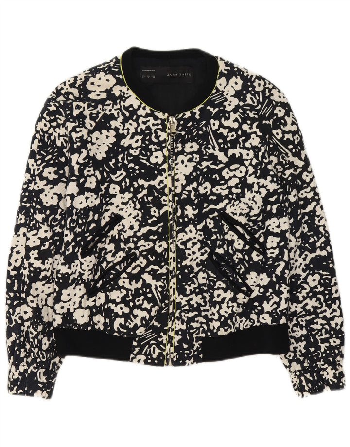 Zara Chaqueta Bomber con Cremallera Completa para Mujer UK 44 Mediana Algodón Floral Negro