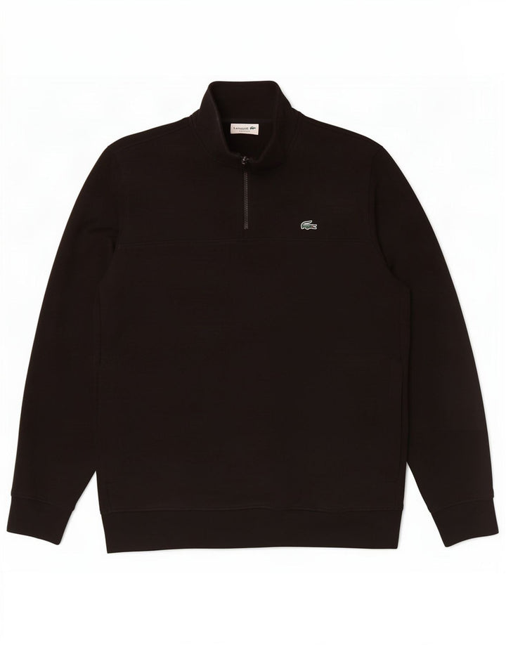 Lacoste Sudadera con cuello con cremallera y ajuste clásico para hombre, talla 5, color negro