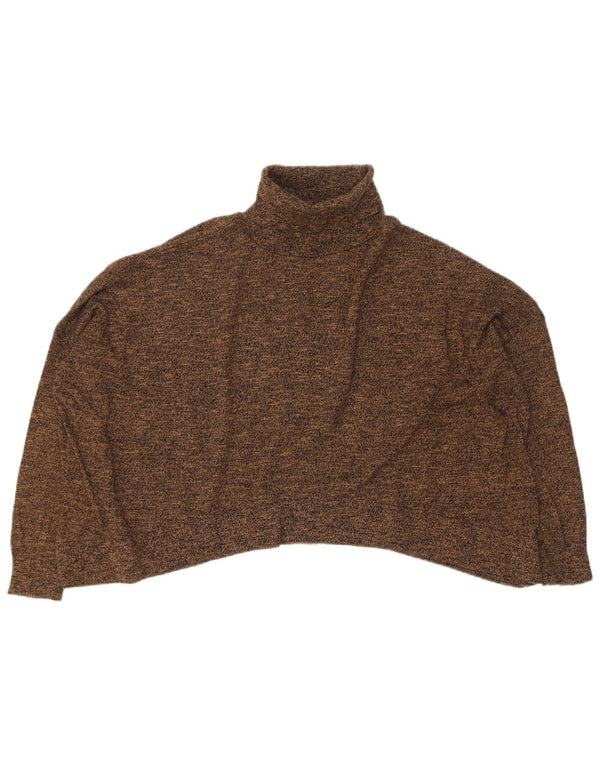 Zara Mujer Crop Roll Neck Jumper Sweater UK 44 Medio Marrón Moteado