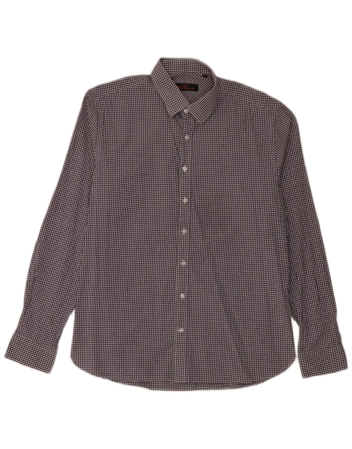 Ben Sherman Camisa para hombre Talla 16 Grande Púrpura Gingham Algodón