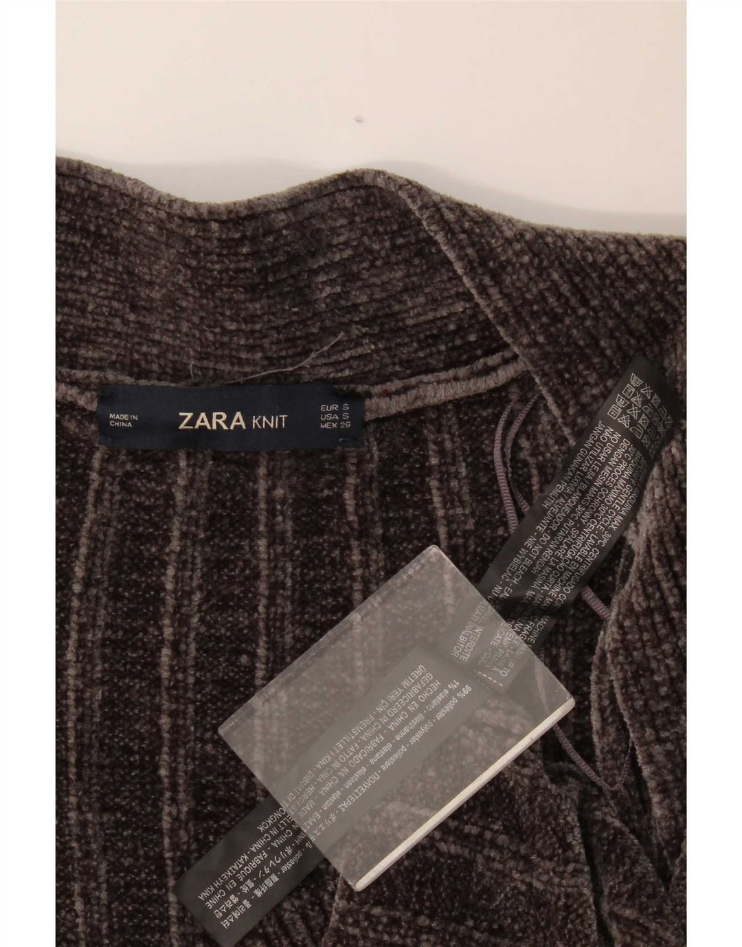 Zara Mujer Suéter Cárdigan De Terciopelo Largo De Gran Tamaño UK 10 Small Gris