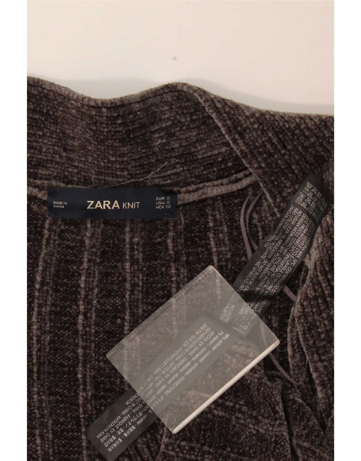 Zara Mujer Suéter Cárdigan De Terciopelo Largo De Gran Tamaño UK 10 Small Gris