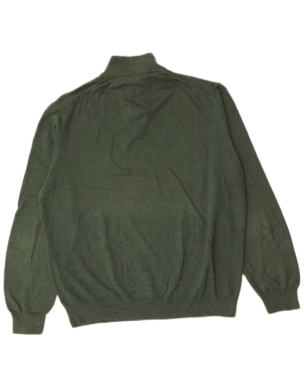 Massimo Dutti Mens Zip Neck Jumper Sweater  2XL Green Cotton