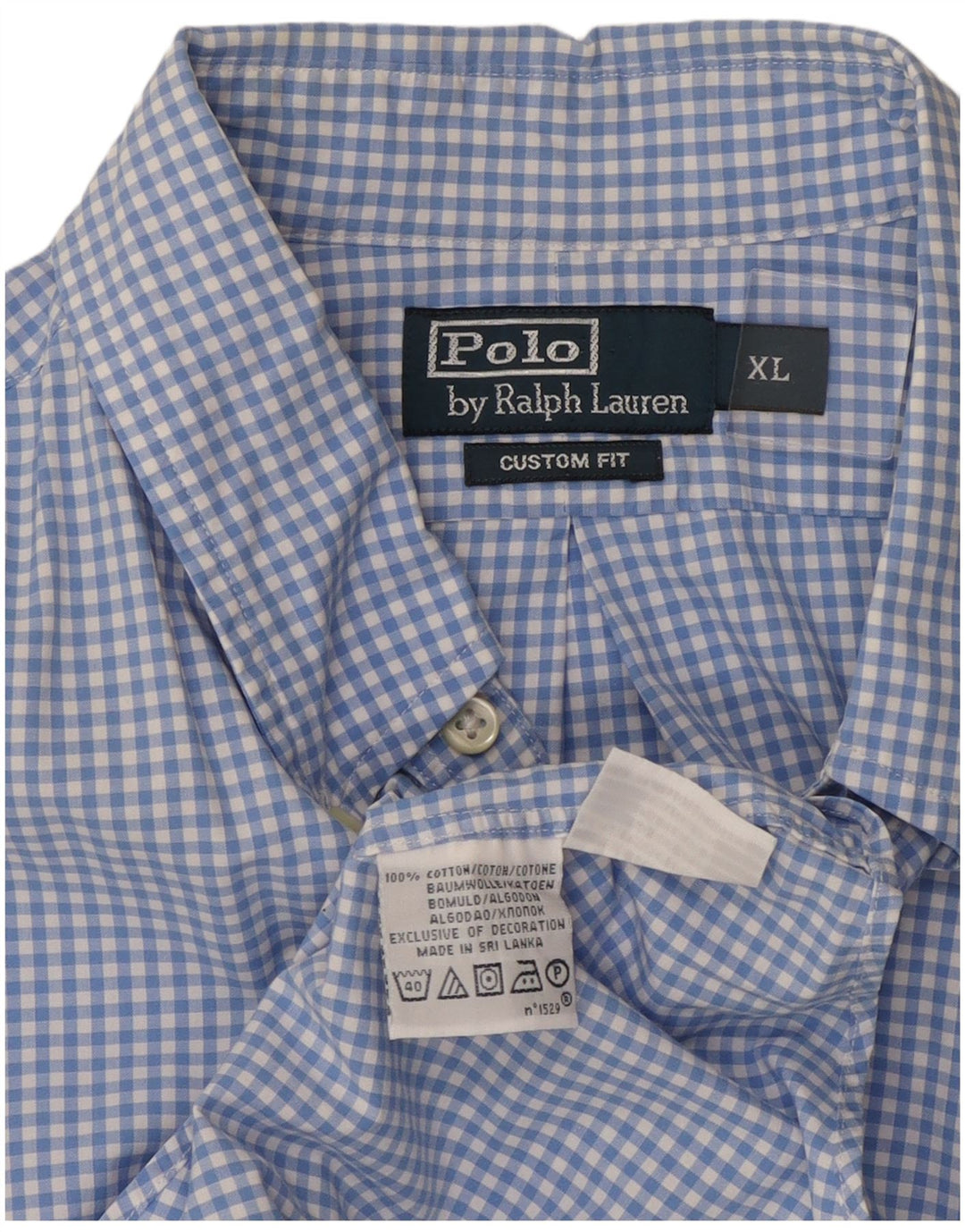 POLO RALPH LAUREN Camisa de ajuste personalizado para hombre XL Algodón a cuadros azul
