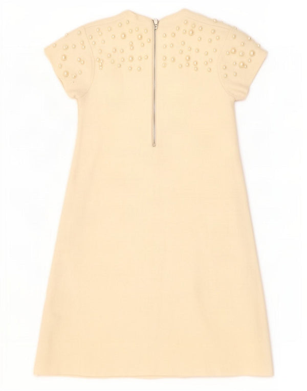 Zara Vestido estilo jersey de manga corta para mujer UK 8 Small Off White Spotted Viscose