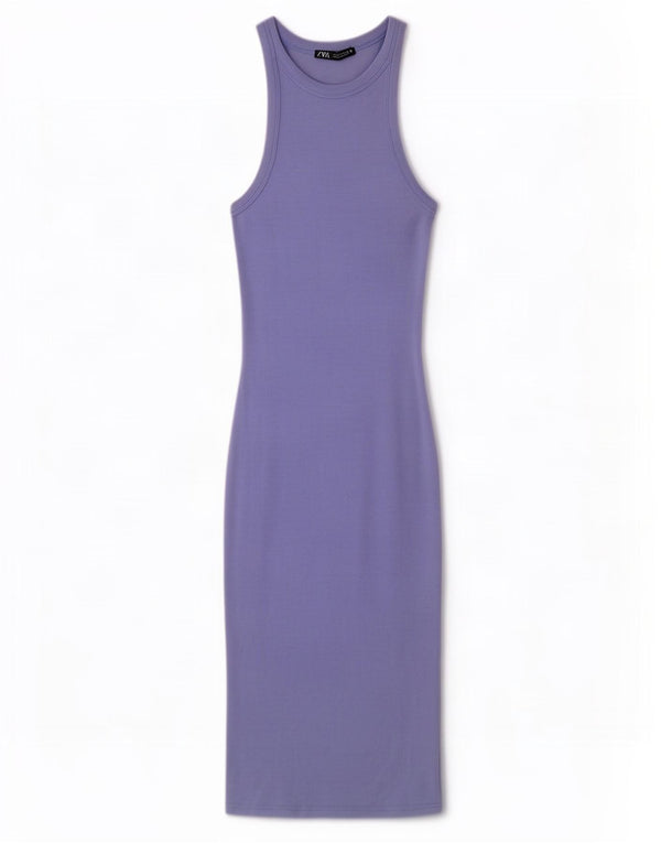 Zara Vestido Ajustado Sin Mangas para Mujer UK 10 Small Algodón Azul