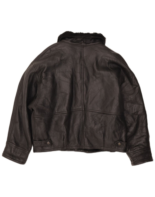 Chaqueta de piel de oveja vintage para hombre IT 52 XL cuero negro