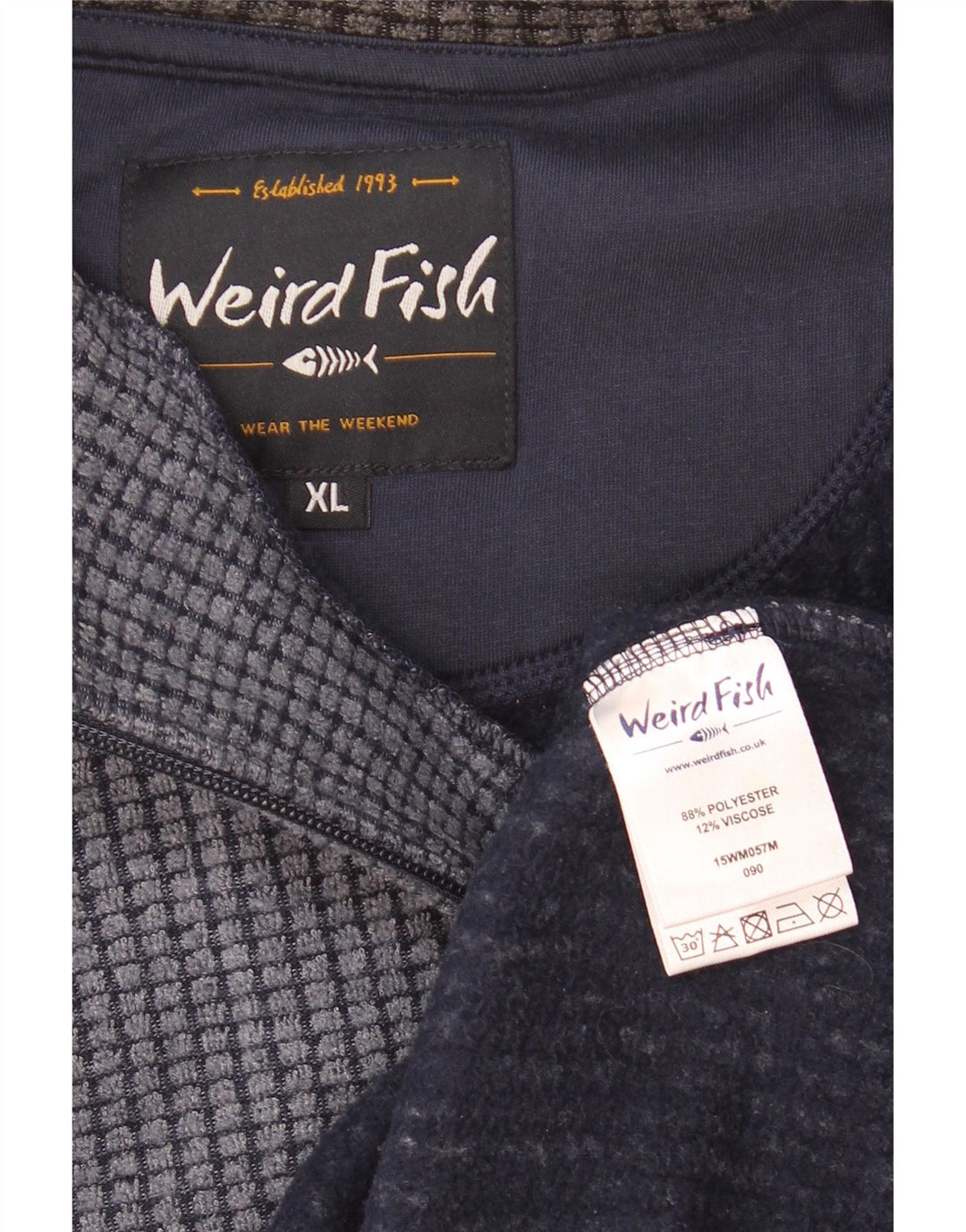 Weird Fish Jersey de forro polar con cuello y cremallera para hombre XL Poliéster azul marino
