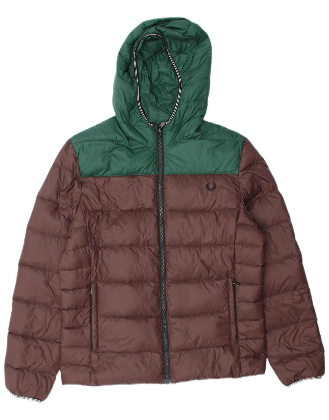 Fred Perry Chaqueta Acolchada Con Capucha Para Hombre UK 38 Nylon Color Block Marrón Medio