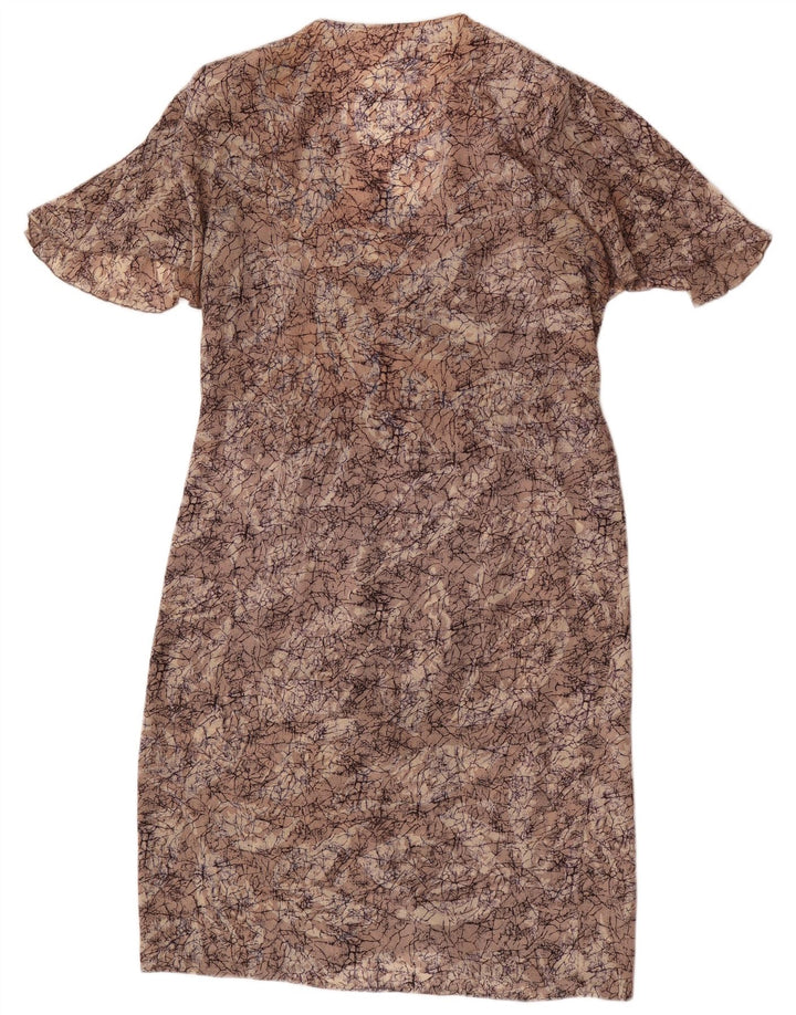 Vintage mujeres patrón abstracto cambio vestido Reino Unido 16 marrón grande