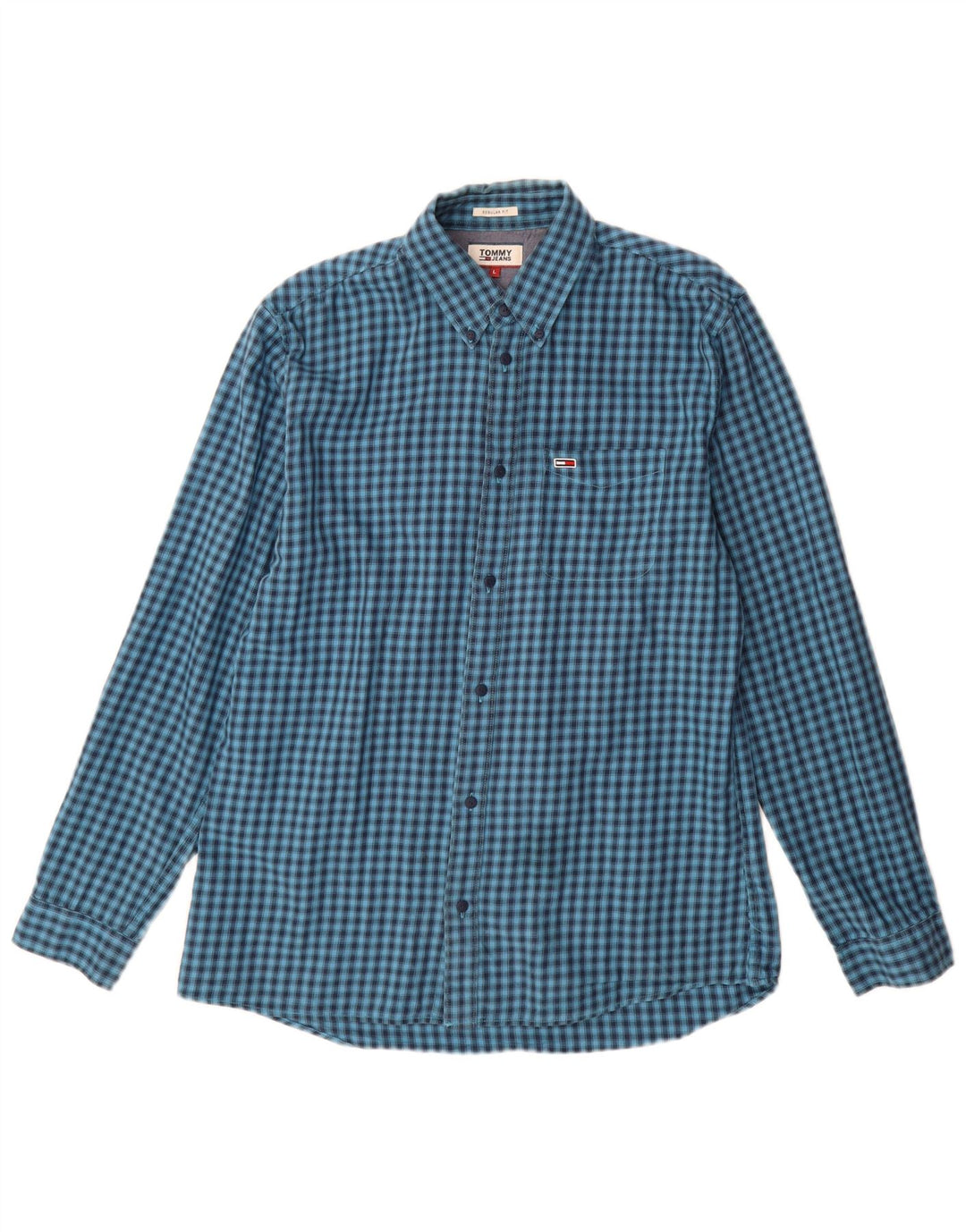 TOMMY HILFIGER Camisa de corte regular para hombre de algodón a cuadros azules grandes