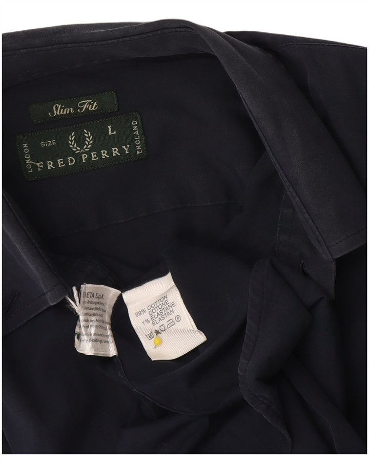 Fred Perry Camisa Slim Fit Para Hombre Algodón Azul Marino Grande