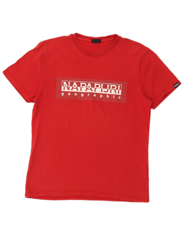 Napapijri Camiseta con gráfico geográfico para hombre Top de algodón rojo mediano