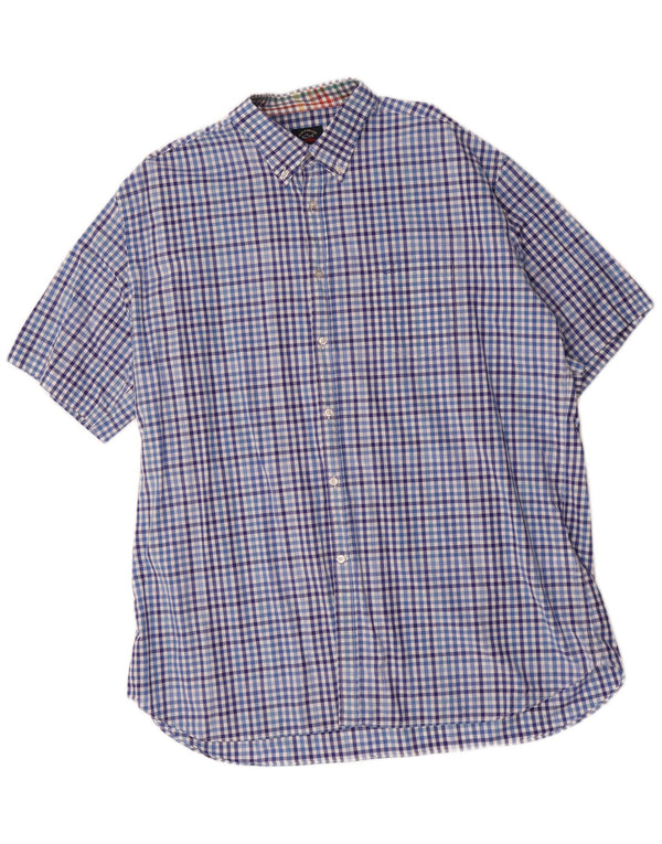 Paul & Shark Camisa de manga corta para hombre Talla 46 2XL Algodón a cuadros azul