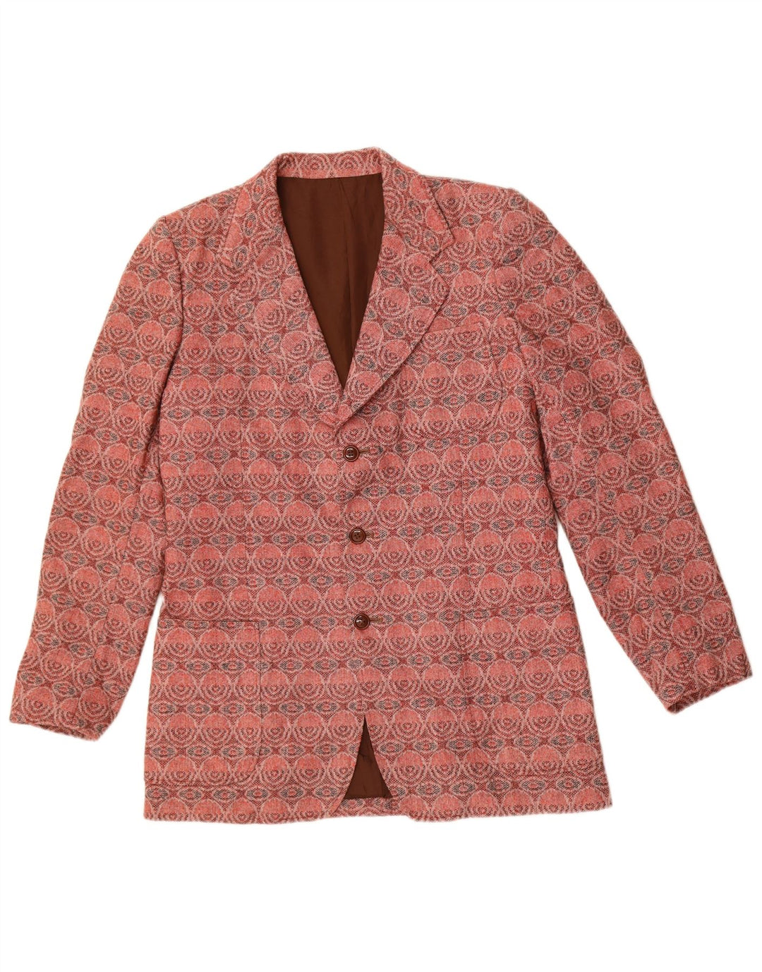 Vintage mujer 3 botones Blazer chaqueta Reino Unido 14 medio rojo geométrico
