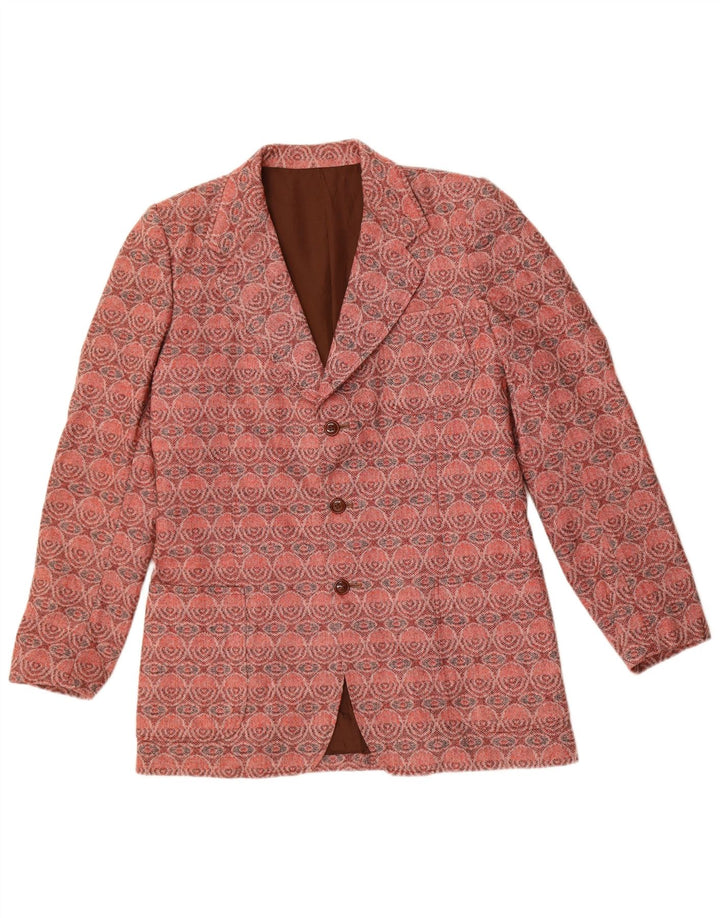 Vintage mujer 3 botones Blazer chaqueta Reino Unido 14 medio rojo geométrico
