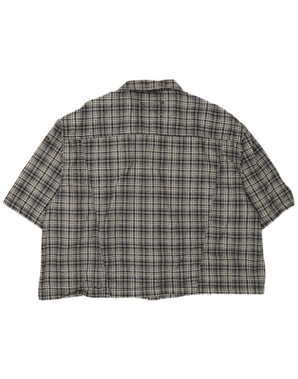 Collusion Camisa De Franela De Manga Corta Holgada Para Hombre XL Gris A Cuadros