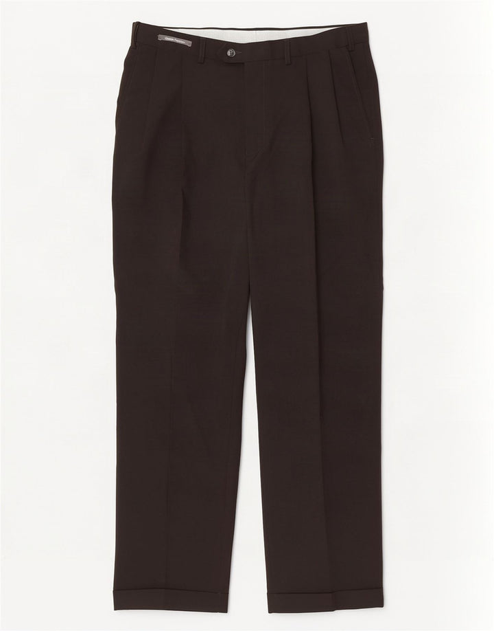 Marks & Spencer Pantalón de traje con pinzas para hombre W34 L31 Poliéster negro
