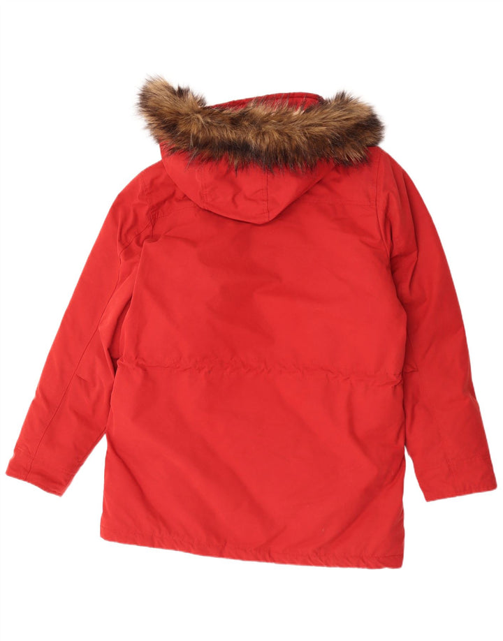 Abercrombie & Fitch Abrigo acolchado con capucha para hombre UK 38 Poliéster rojo medio