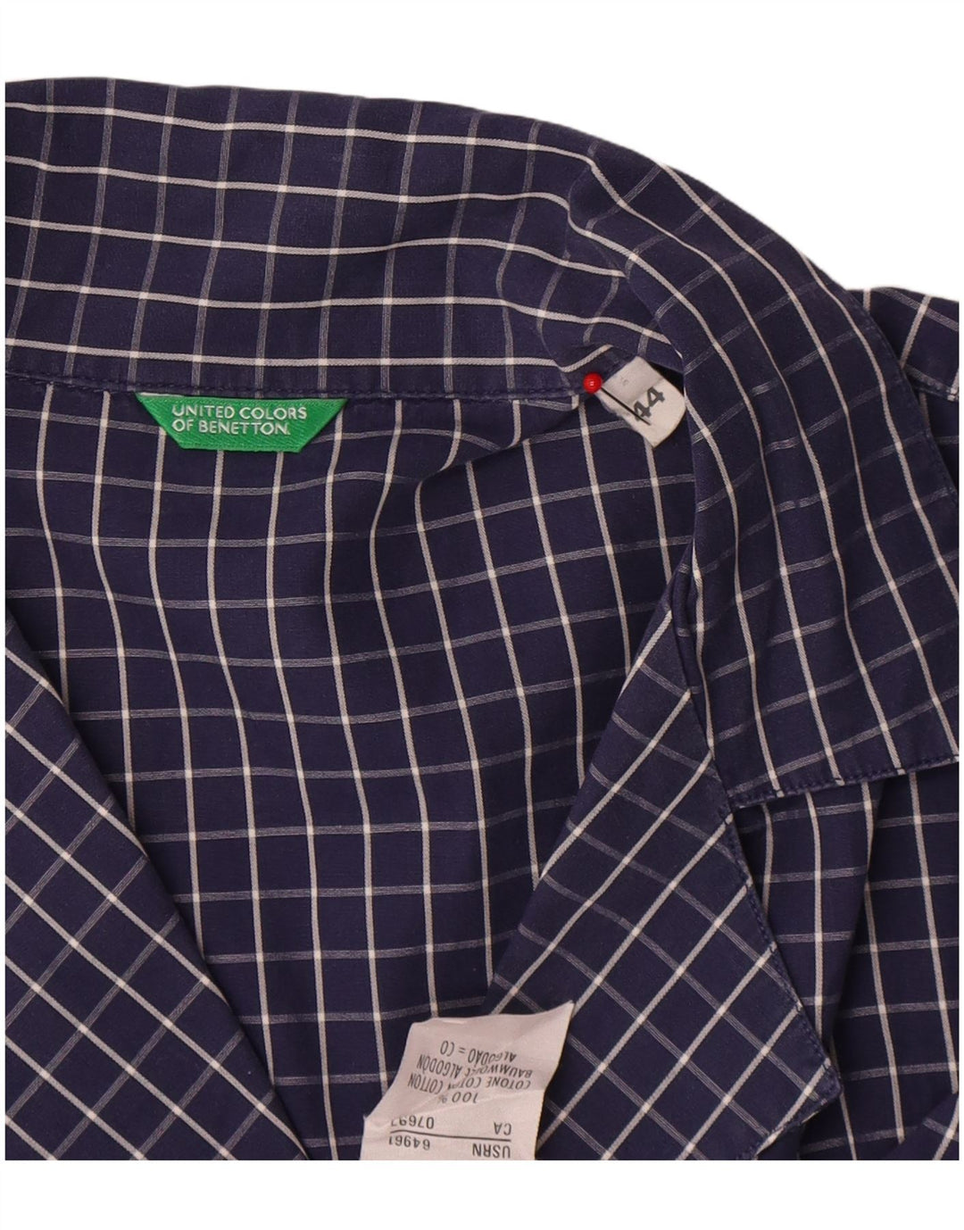 Camisa Benetton Mujer IT 44 Medium Azul Marino Cuadros Algodón