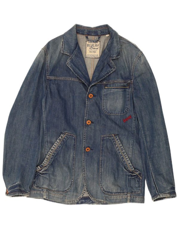 Replay Chaqueta tipo blazer vaquera con 3 botones para hombre UK 38 Algodón azul medio
