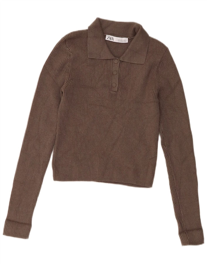 Zara - Jersey de cuello polo para mujer, talla 40, viscosa gris medio