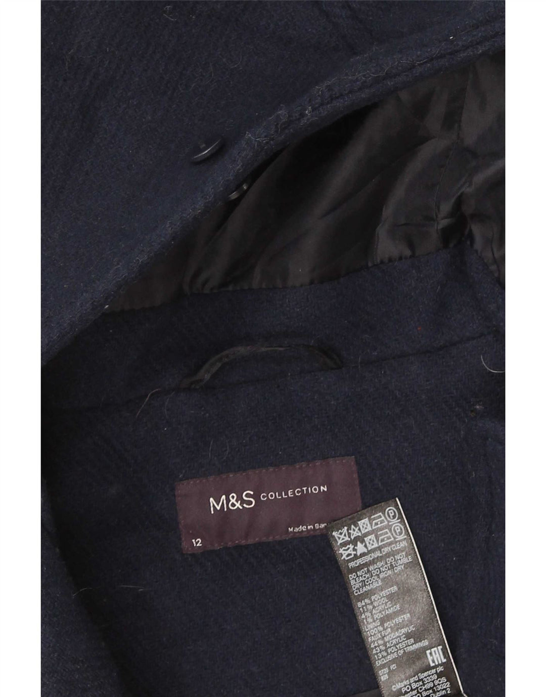 Marks & Spencer - Trenca con capucha para mujer, Reino Unido 42, poliéster azul marino mediano