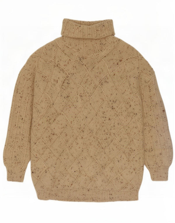 Jersey vintage con cuello vuelto para hombre, suéter grande beige moteado