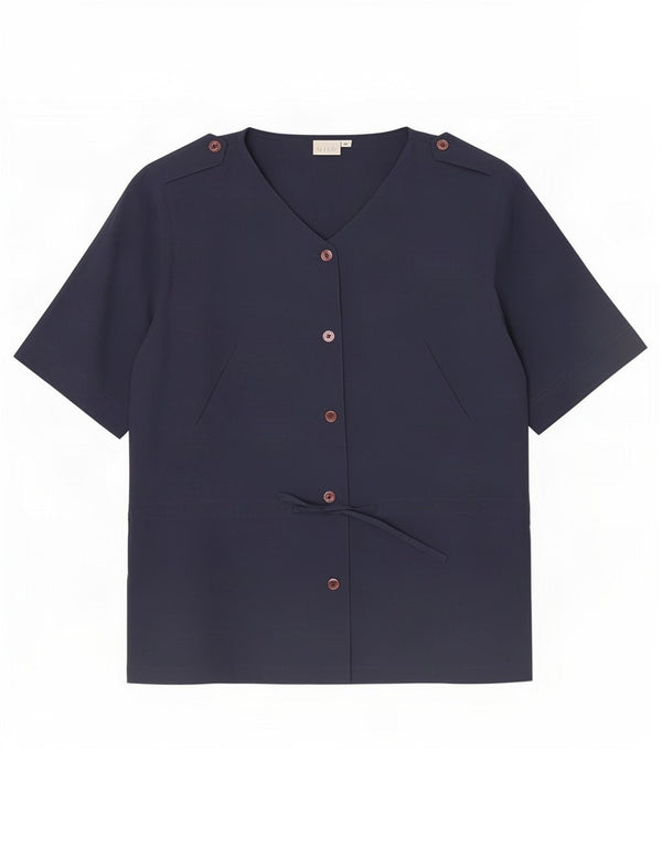 Andrea Mare Blusa de manga corta para mujer UK 44 Mediana Seda Azul Marino
