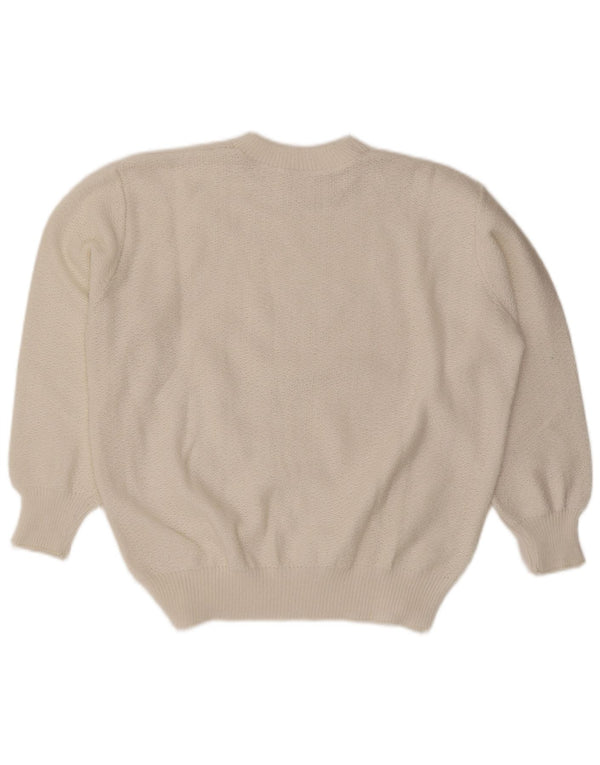 Vintage mujer cuello redondo jersey suéter Reino Unido 18 XL blanco