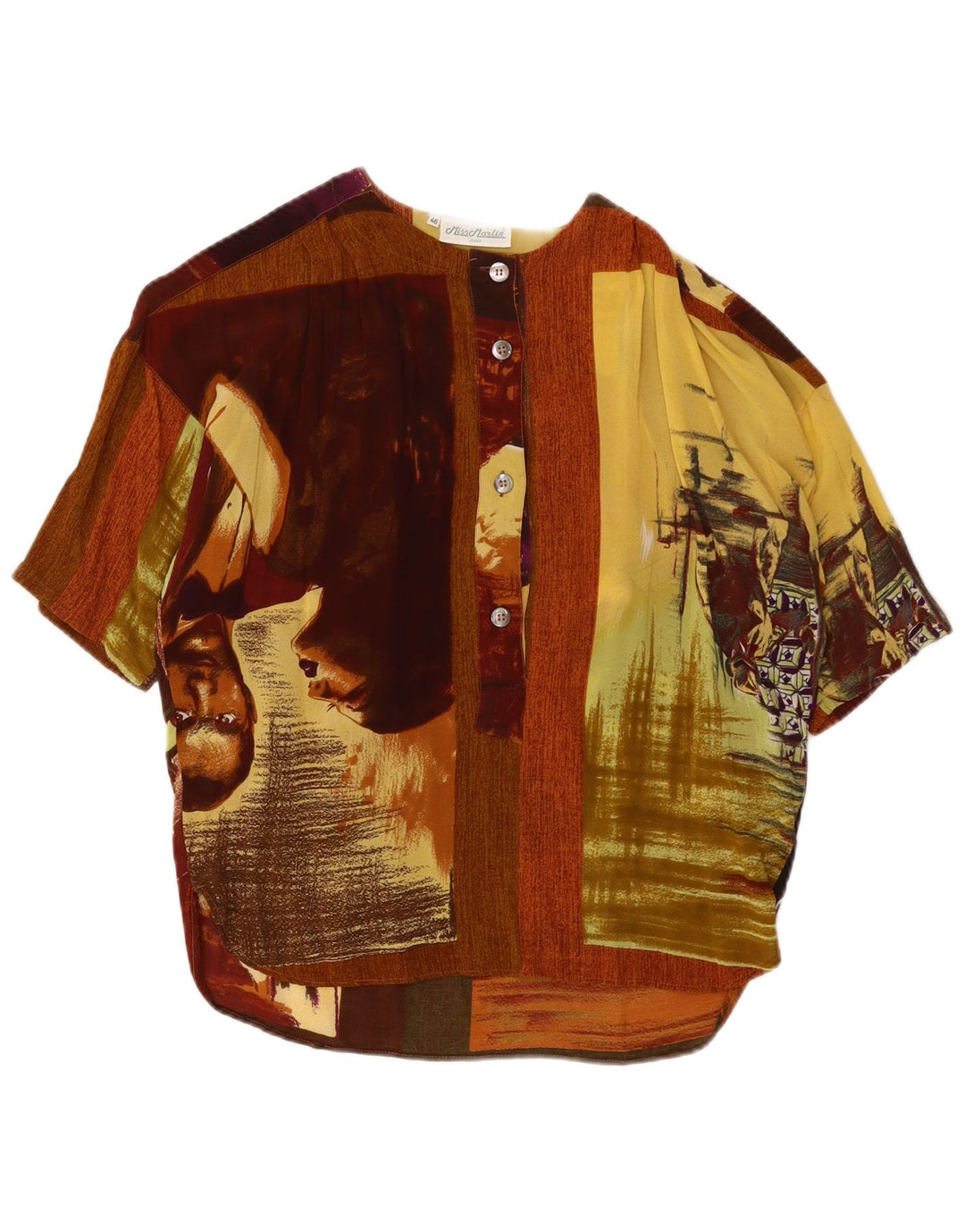 Blusa gráfica vintage para mujer Top IT 46 Bloque de color marrón grande