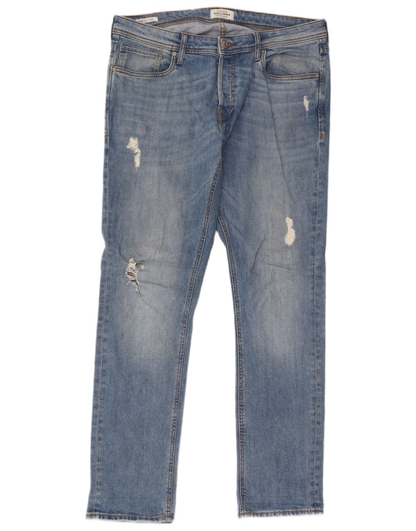 Jack & Jones Hombre Tim Distressed Slim Jeans W36 L34 Algodón Azul