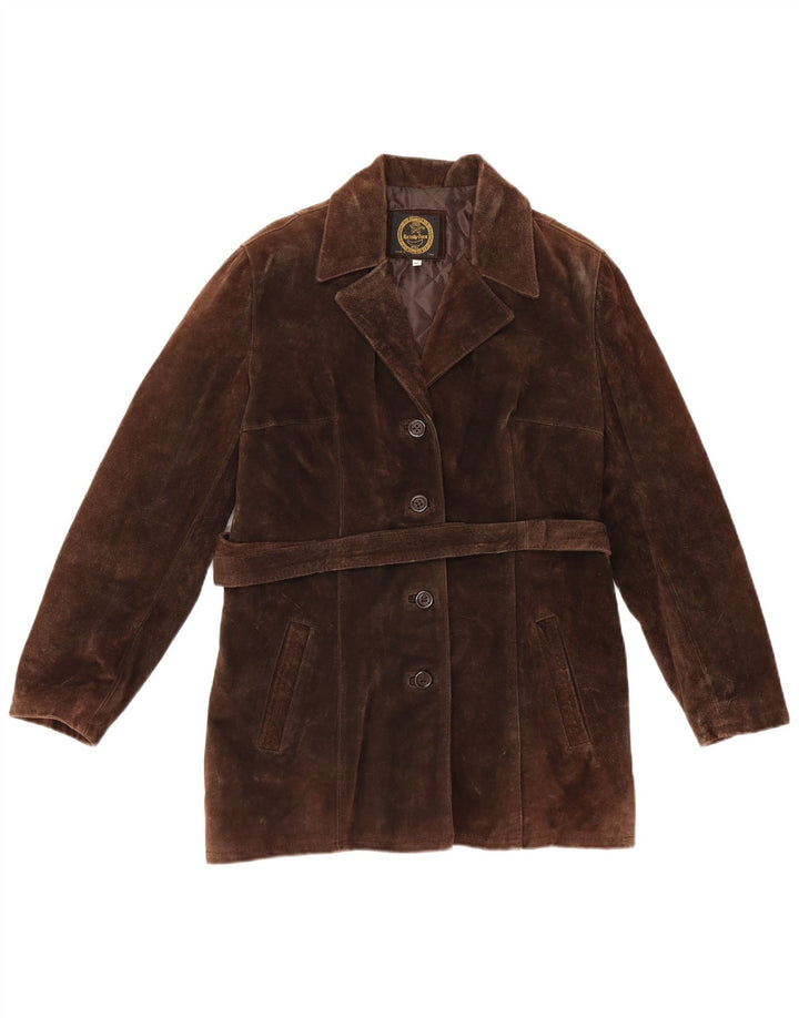 Vintage mujer ante chaqueta Reino Unido 14 cuero marrón medio