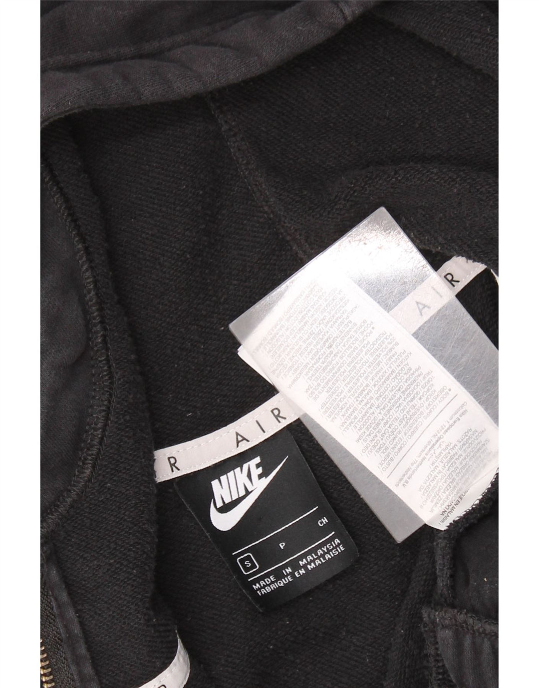 Nike - Sudadera con capucha para mujer, diseño gráfico extragrande, con cremallera, talla 40, talla pequeña, algodón negro