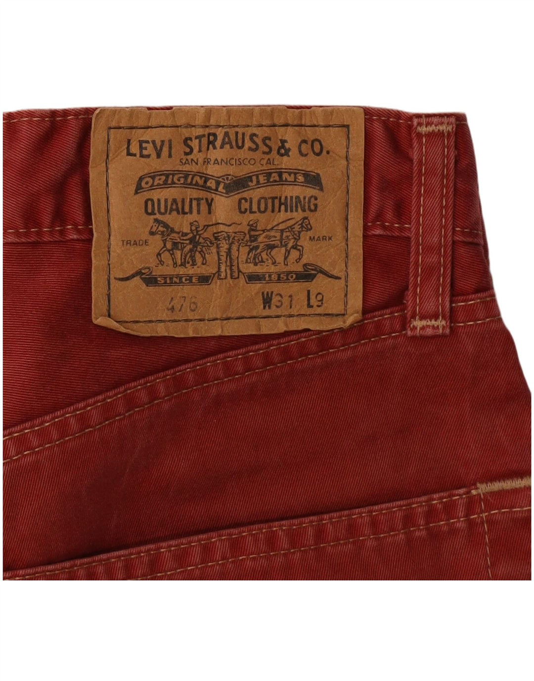LEVI'S Mens 476 pantalones cortos de mezclilla W31 algodón rojo medio