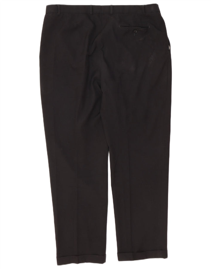 Marks & Spencer Pantalón de traje con pinzas para hombre W40 L33 Poliéster negro
