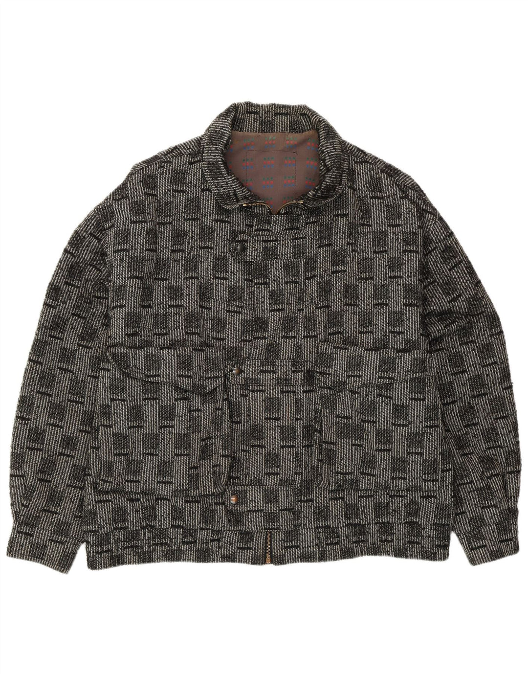 VINTAGE Chaqueta bomber para hombre IT 52 XL Lana a cuadros gris